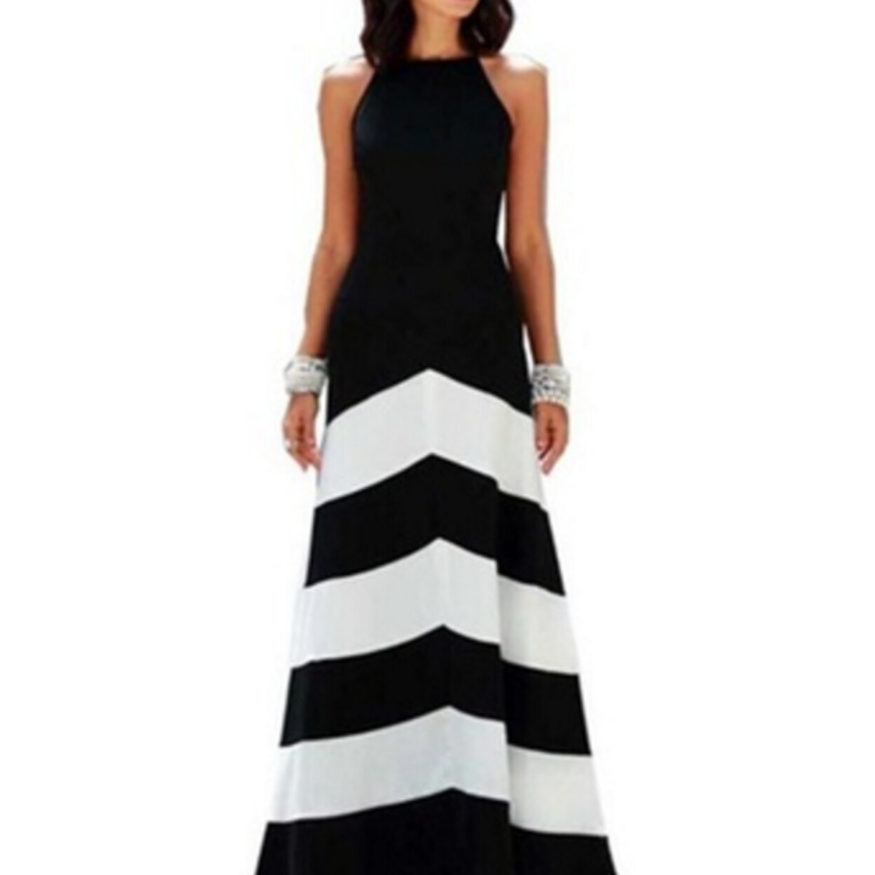 black and white striped evening dress