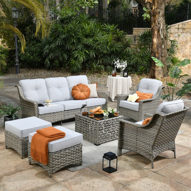 OVIOS 6 Pieces Outdoor Wicker Set With Solar-Powered Table