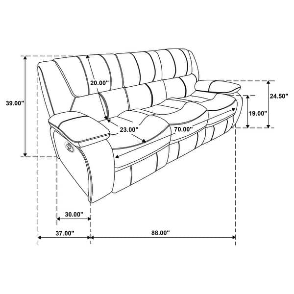 dimension image slide 0 of 3, Camila Upholstered Motion Reclining Sofa