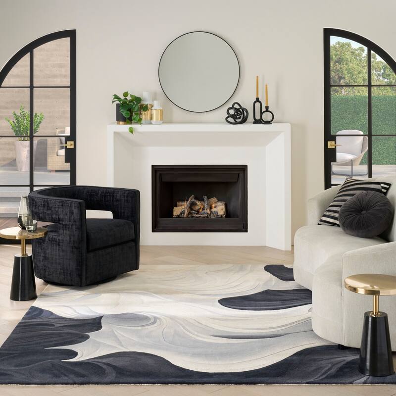 Nourison Prismatic Ivory Black Abstract Chic Hand-Tufted Indoor Rug