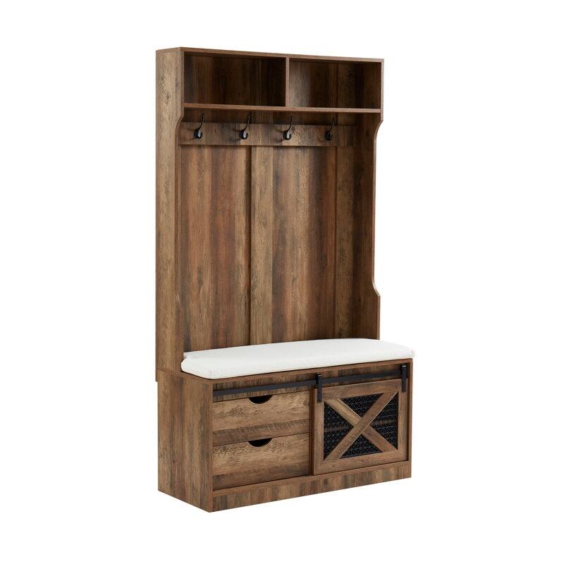 40.6'' W Wood Hall Tree with Bench and Shoe Storage