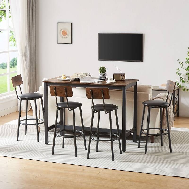 5 PCS Dining Pub Sets For 4 with 4 Bar Stools