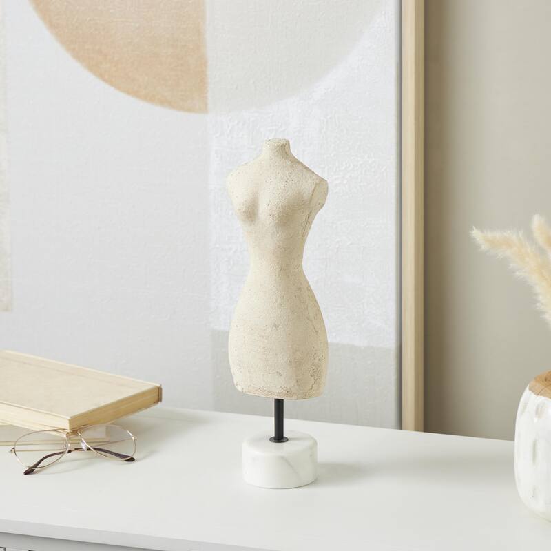 Cream Paper Mache Antique Style Female Form Statue Woman Decorative Sculpture with White Marble Base