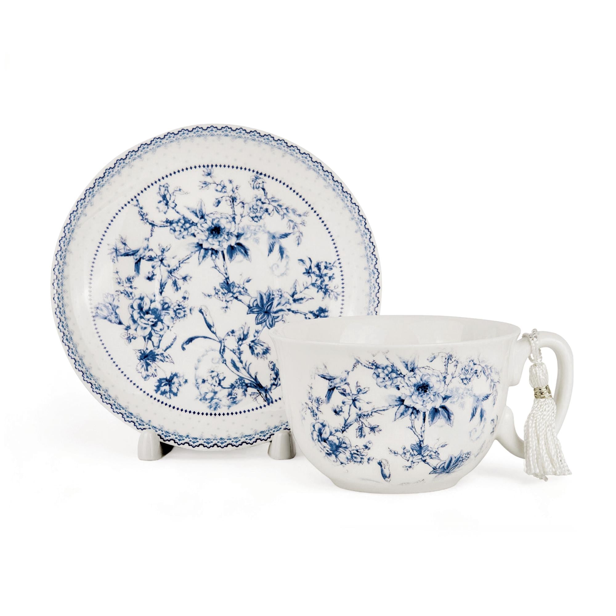 Elegant Blue Bone China Cup and Saucer Set in Gift Box