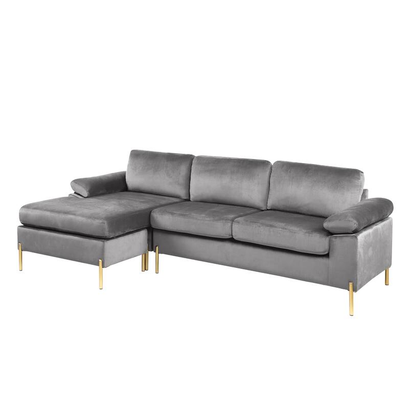 Gray Velvet Sectional Sofa with Chaise