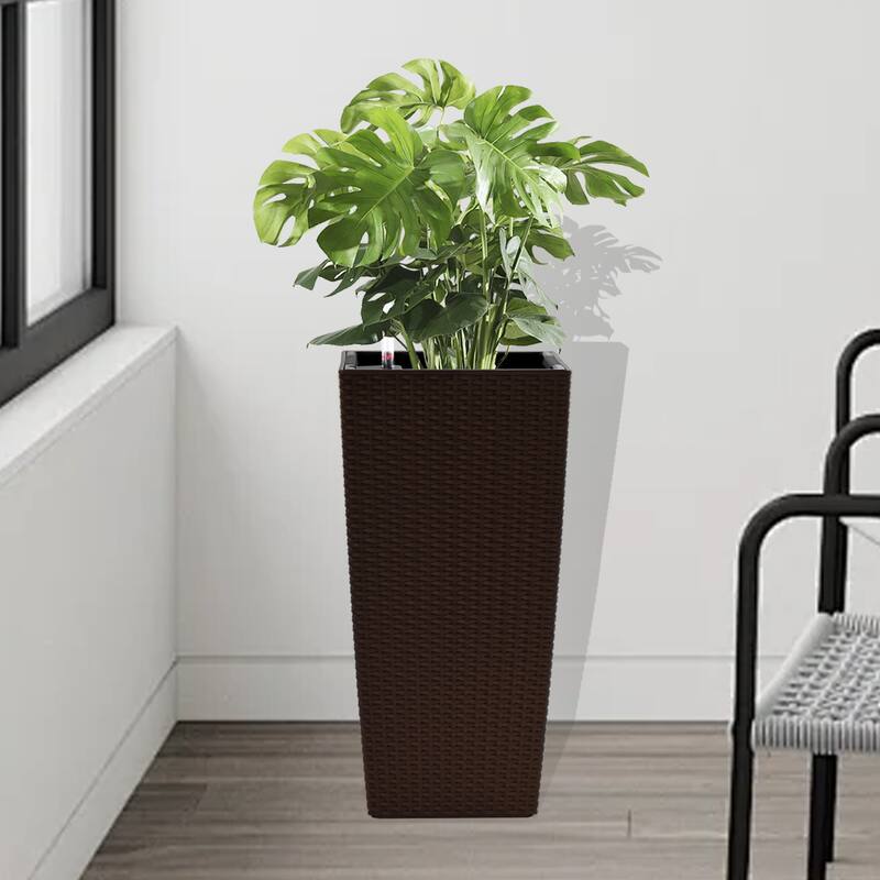 Automatic Watering Planter with Dual-Basin and Imitation Rattan Finish