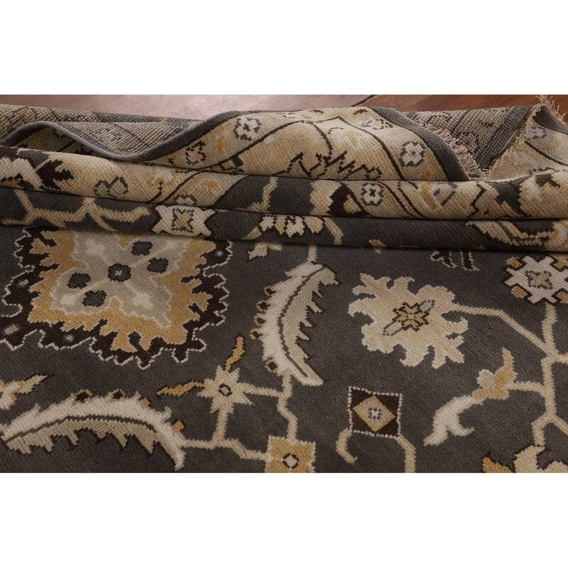 All-Over Floral Gray Oushak Oriental Area Rug Handmade Wool Carpet - 9'3" x 11'7"