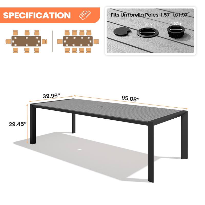 Pellebant Premium Outdoor Patio Aluminum Dining Table with Umbrella Hole