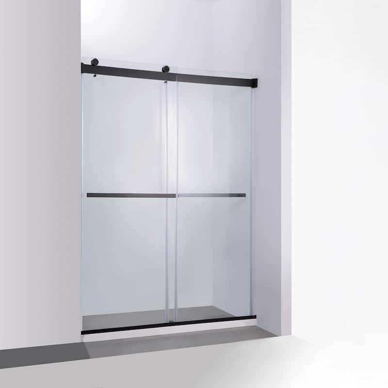 Spezia 56"W x 76"H Sliding Frameless Shower Door in Matt Black