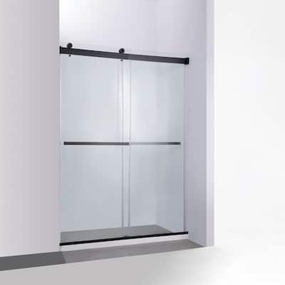 Spezia 56"W x 76"H Sliding Frameless Shower Door in Matt Black