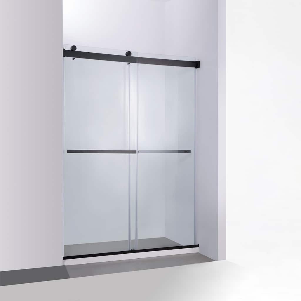 Spezia 56"W x 76"H Sliding Frameless Shower Door in Matt Black