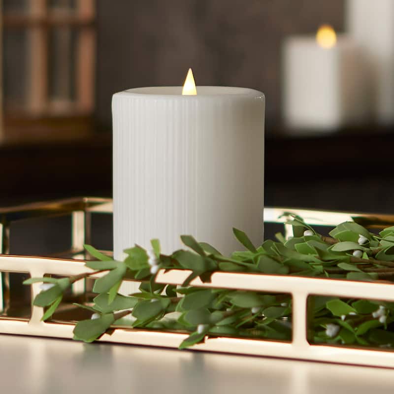 Fine Ribbed Motion Flameless Candle 4x6 White