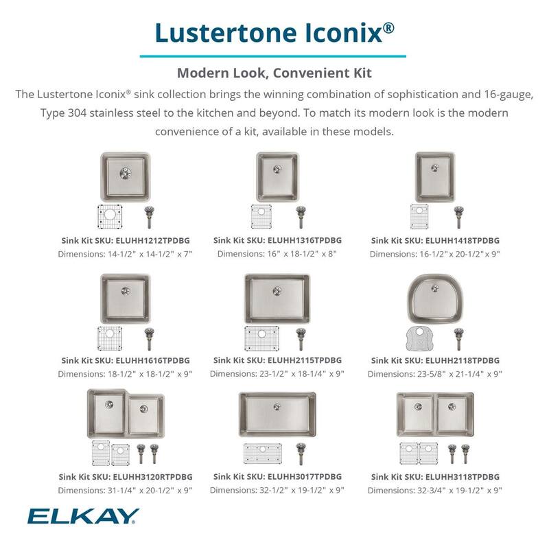 Elkay ELUHH1616TPDBG Lustertone Iconix 18-1/2" Undermount Single Basin - Stainless Steel