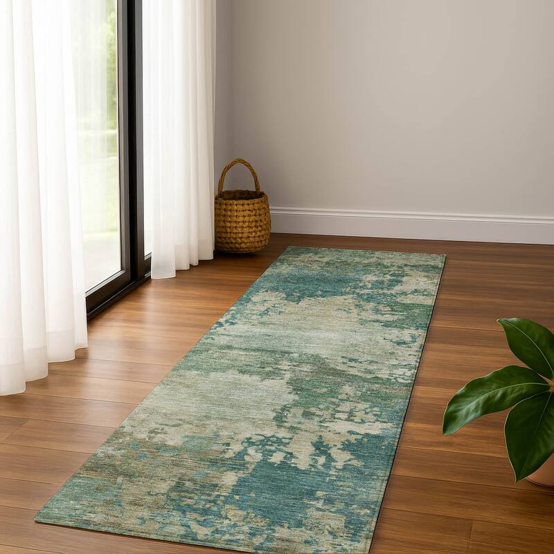 Premium Washable Super Soft Abstract Contemporary Mayfield Rug - Teal - 2'3" x 7'6"