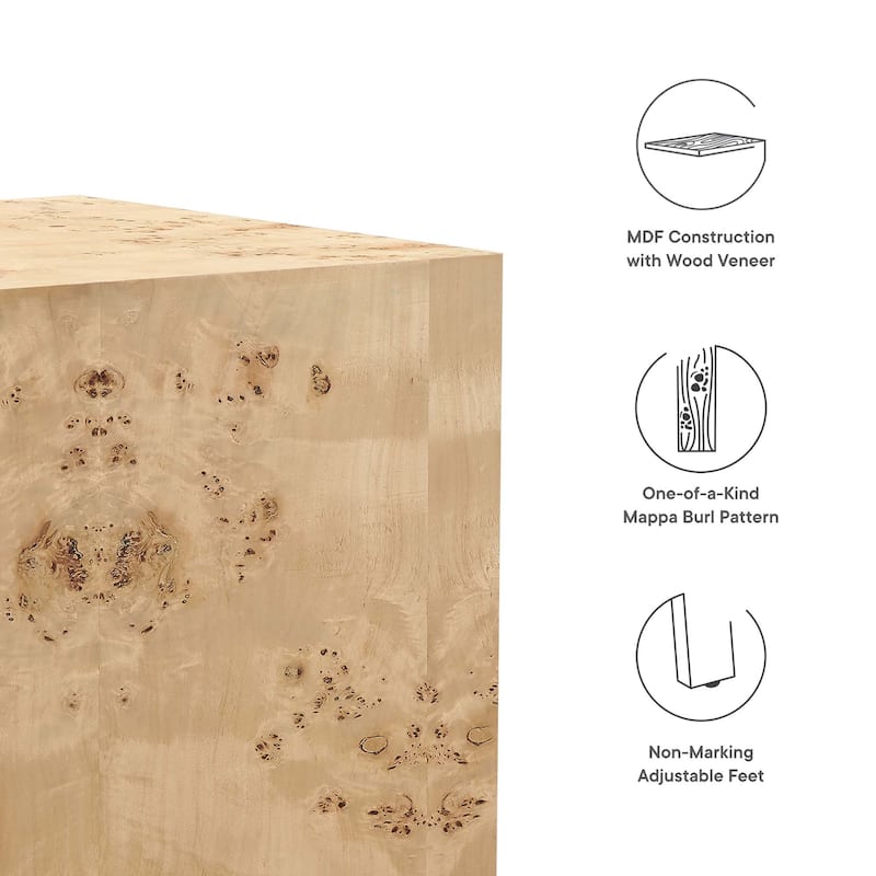 Cosmos 16" Square Burl Wood Side Table - N/A