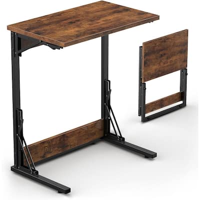 24" Folding C Shaped End Table, Small Sofa Side Laptop Desk