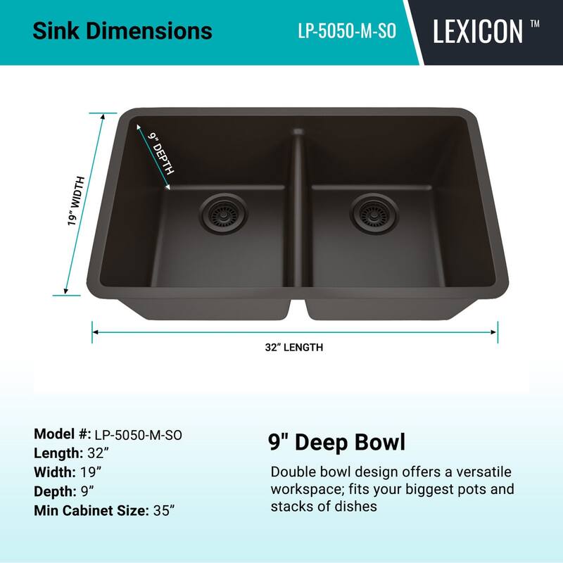 Lexicon Double Bowl 50/50 Granite Kitchen Sink Galaxy Mocha - 19" W x 32" L x 9.75" H
