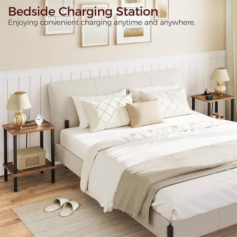 Side Table End Table with Charging Station