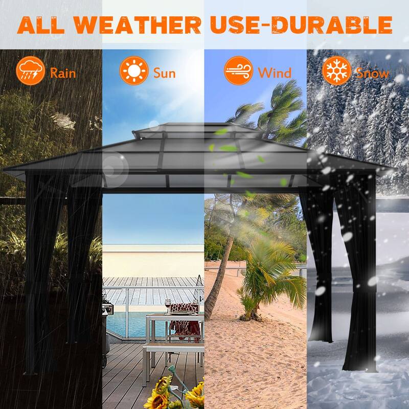 VEIKOUS 13' x 10' Outdoor Double Hardtop Gazebo for Patio with Netting