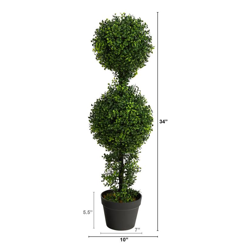 Artificial Topiary Tree - 34" Global Glam Double Ball Indoor Outdoor Decor - Green - 31-40 Inches