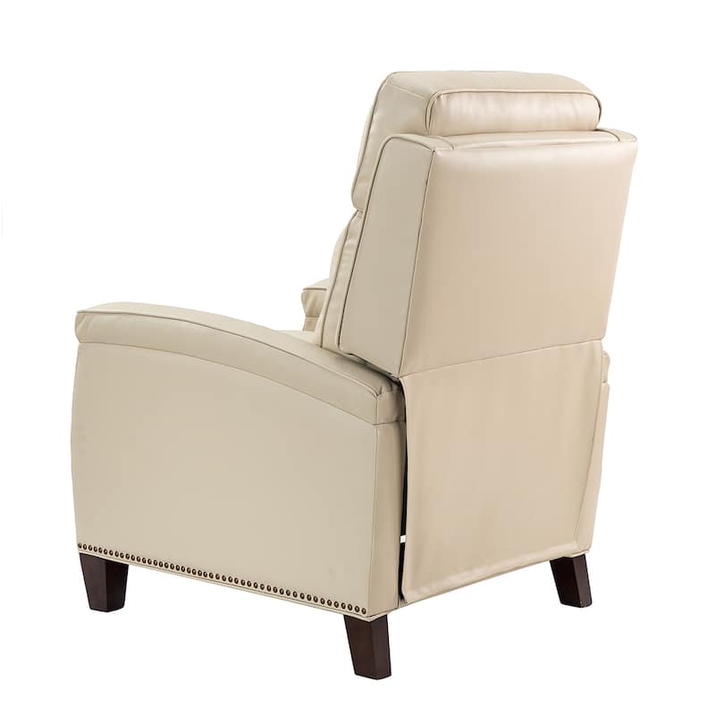 Gaspar Mid-Century Modern Genuine Leather Pushback Recliner with Wood legs Set of 2 by HULALA HOME