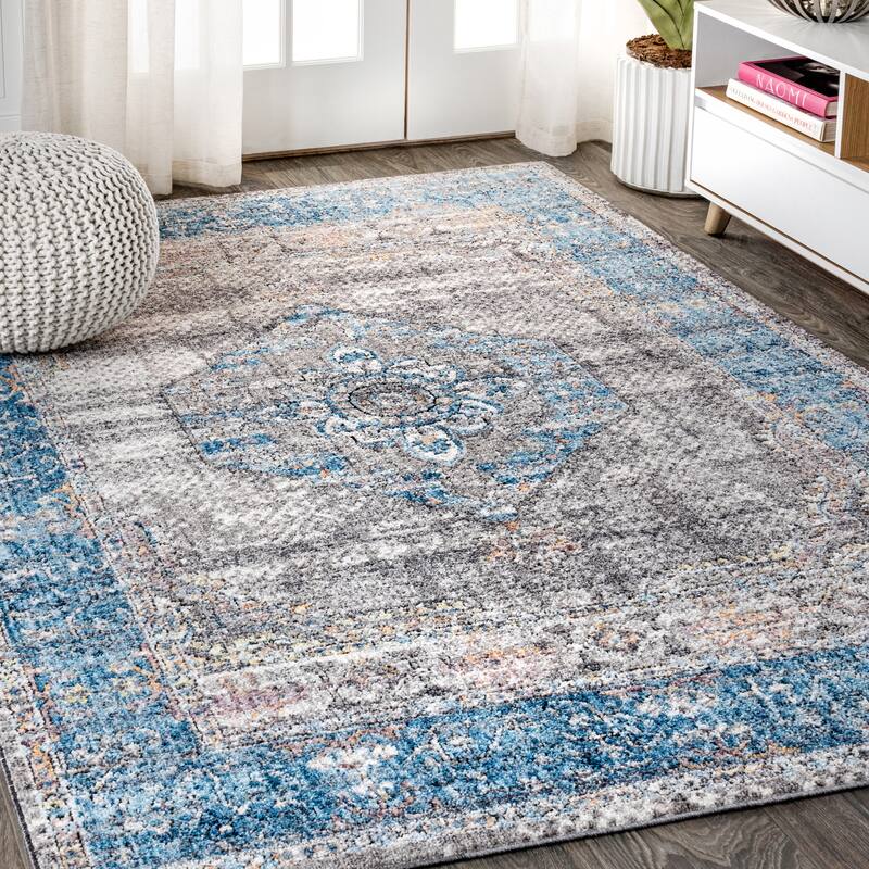 Cassia Vintage Medallion Peacock Blue/Gray Area Rug