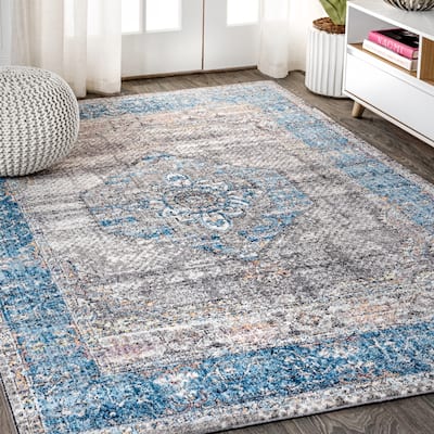 Cassia Vintage Medallion Peacock Blue/Gray Area Rug