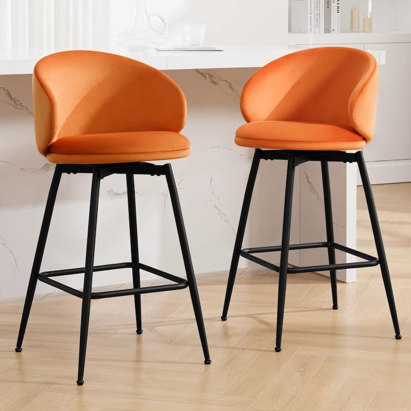 26"/ 30" Upholstered Swivel Bar Stools Counter Height Barstool - Set of 2 - Orange - Bar Height