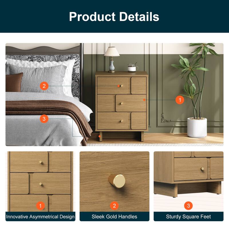 3-Drawer Bedside Table