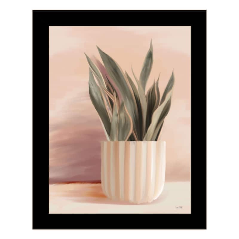 TrendyDecor4U Contemporary "Striped Bohemian Plant" Framed Print Wall Art - Black