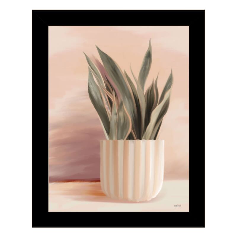 TrendyDecor4U Contemporary "Striped Bohemian Plant" Framed Print Wall Art - Black