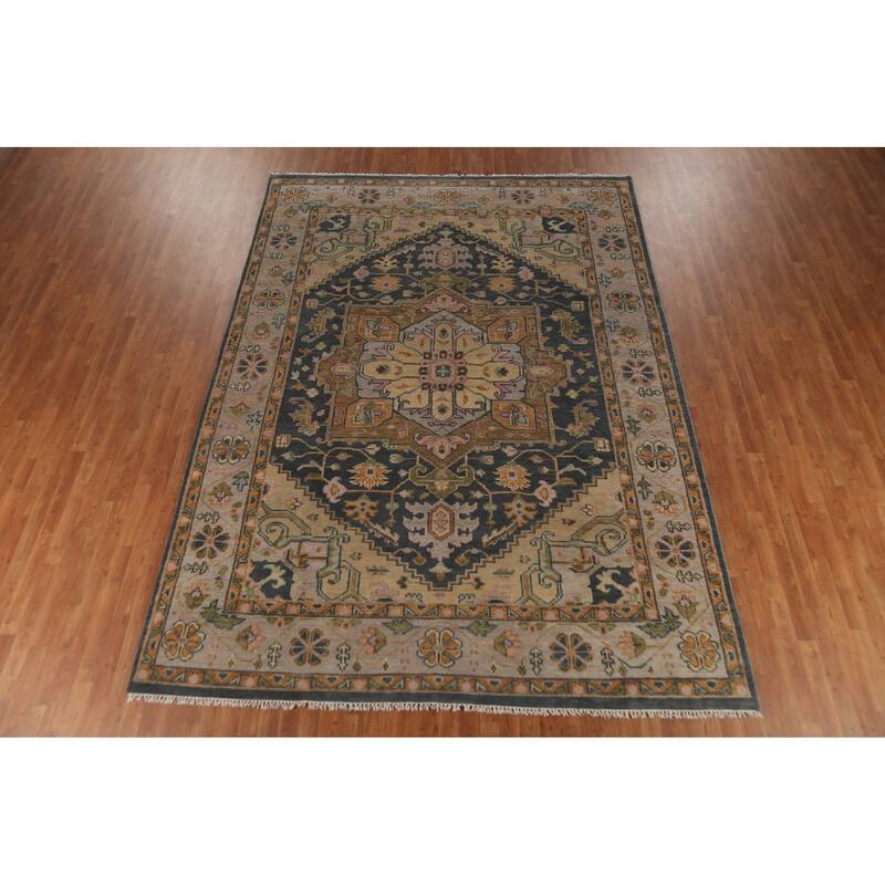 Geometric Heriz Serapi Indian Area Rug Handmade Wool Carpet - 8'9" x 12'0"