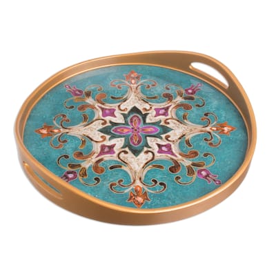 Novica Handmade Colonial Elegance Reverse-Painted Glass Tray