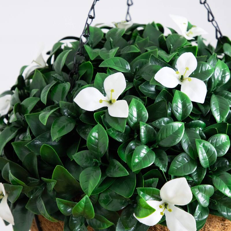 18-in UV Resistant Artificial Gardenia Hanging Basket (Indoor/Outdoor) - Green