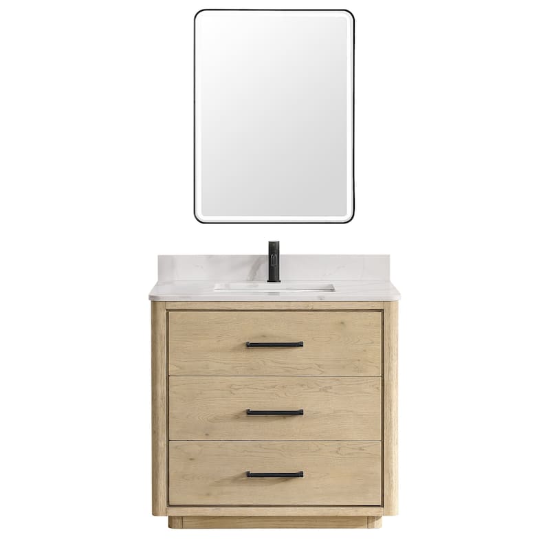 Miseno MV-706536 Porto 36" Free Standing Single Basin Vanity Set with - Aged Natural Oak / Fish Maw White