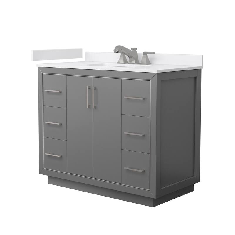Wyndham Collection WCF1111-42S-VCA-US3MXX Icon 42" Free Standing - Dark Gray / White Cultured Marble Top / Brushed