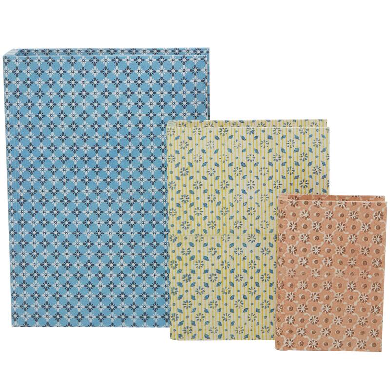 Burlap Leather Canvas Book Box Various Designs (Set of 3)