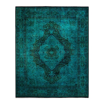 Overton Hand Knotted Wool Vintage Inspired Modern Contemporary Overdyed Blue Area Rug - 8' 3" x 10' 3"