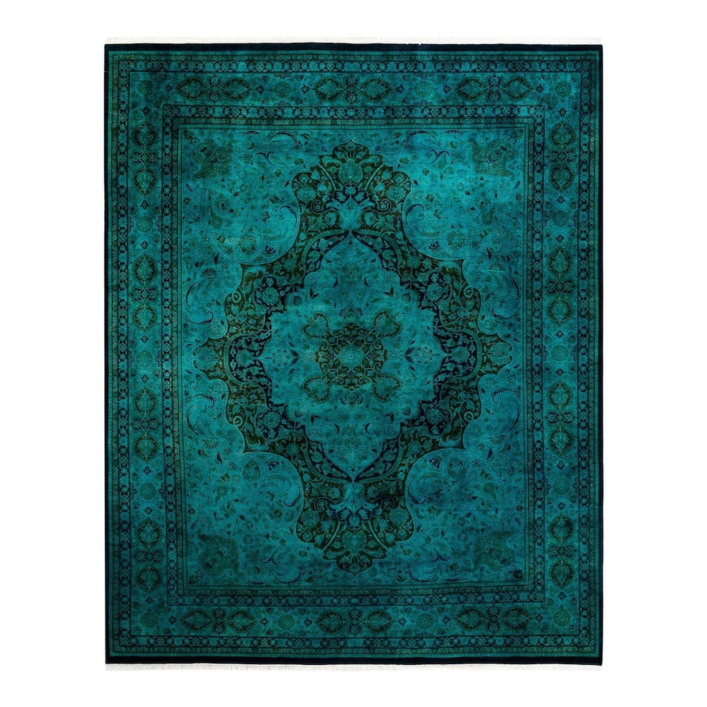 Overton Hand Knotted Wool Vintage Inspired Modern Contemporary Overdyed Blue Area Rug - 8' 3" x 10' 3"