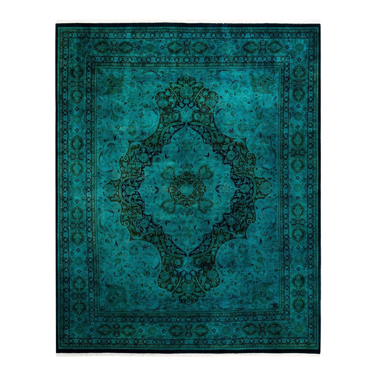 Overton Hand Knotted Wool Vintage Inspired Modern Contemporary Overdyed Blue Area Rug - 8' 3" x 10' 3"