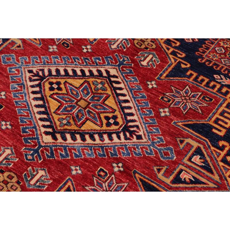 Tribal Super Kazak Paloma Blue/Red Hand Knotted Wool Rug - 8'3'' x 9'9''