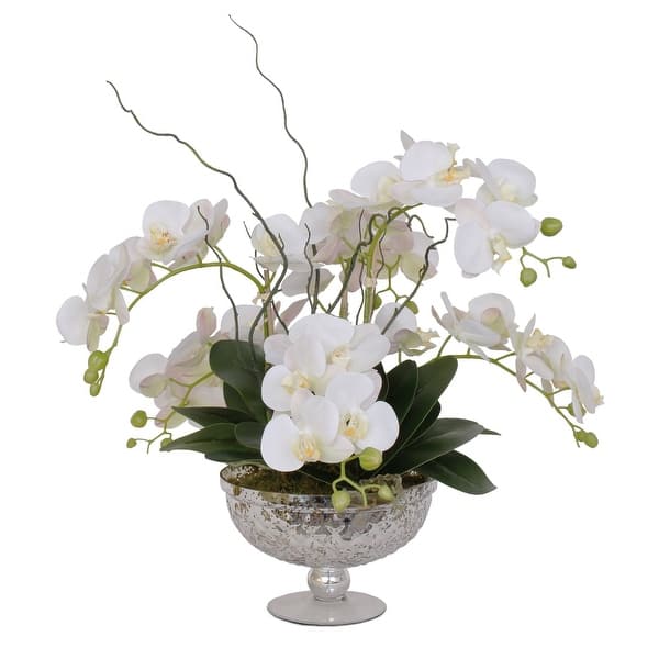 Real Touch White Orchid Flower Arrangement In Round Silver Glass Bowl 21w X 21d X 14 5h Overstock Real Touch White Orchid Flower Arrangement In Round Silver Glass Bowl 21w X 21d X 14 5h Overstock