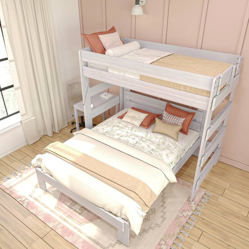 Max and Lily Farmhouse Twin over Queen L Shaped Bunk Bed with Desk