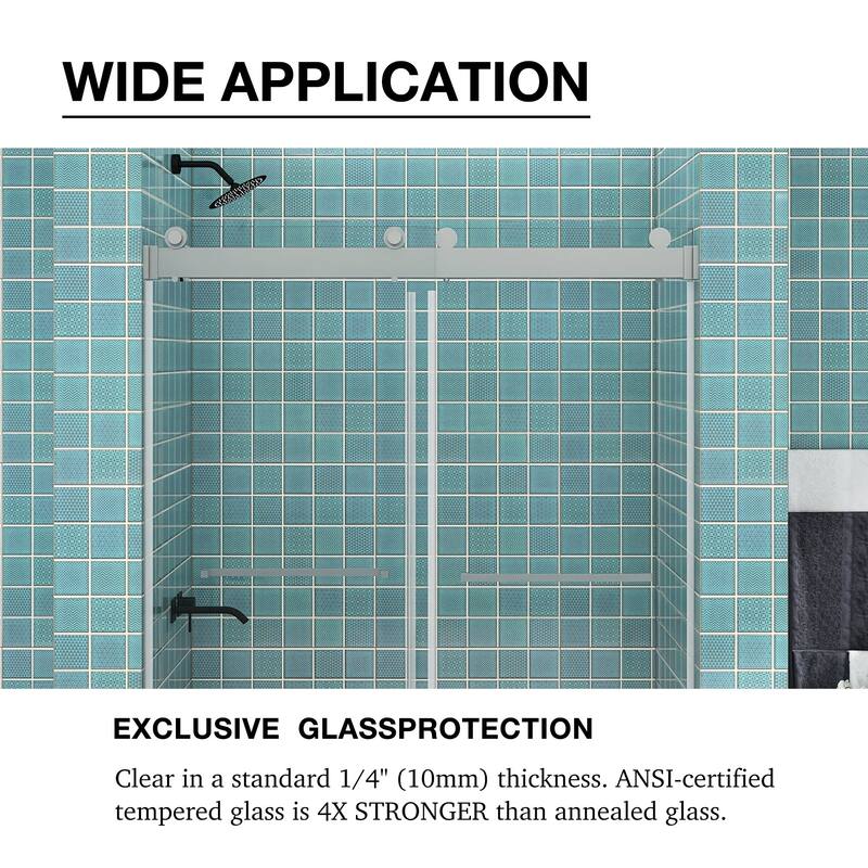 48/60/72 in. W Sliding Frameless Shower Door in Chrome with Tempered glass