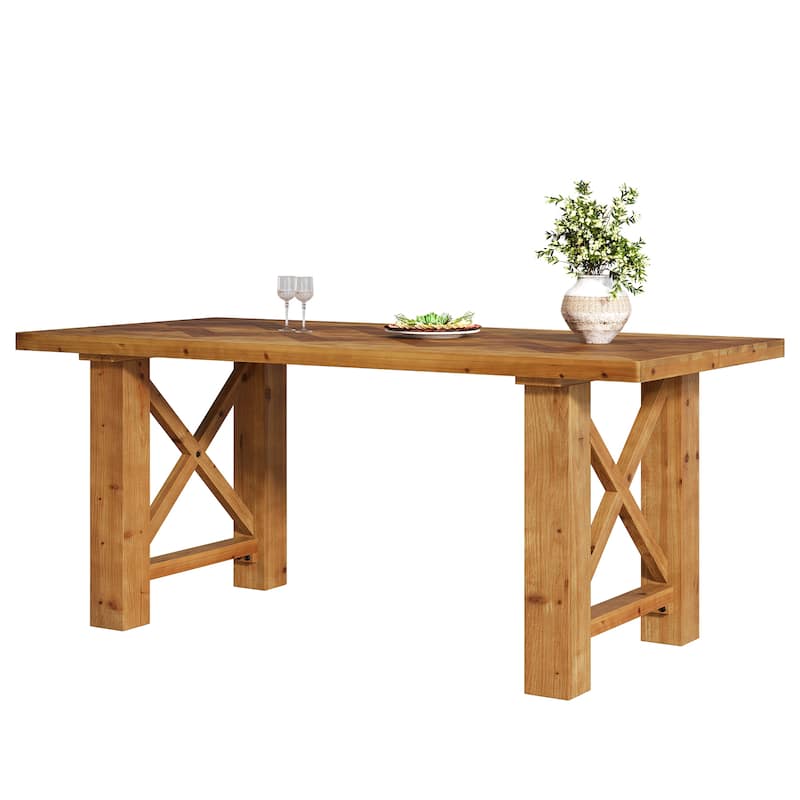 63-Inch Dining Table for 4-6, Farmhouse Solid Fir Wood Kitchen Table
