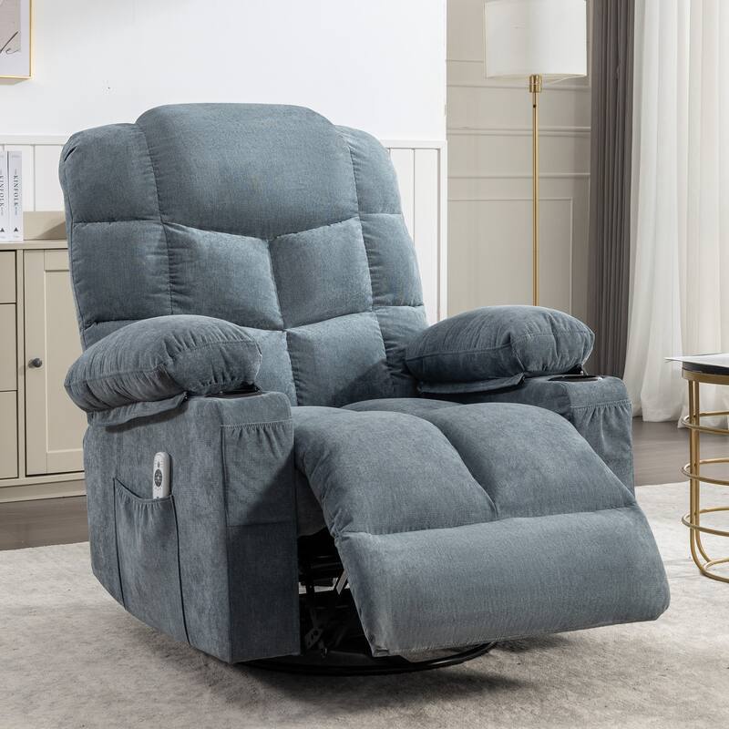 Manual Massage Recliner Chair, Overstuffed Rocker Chairs with Heat and 2 Cup Holders & USB Charge Port, for Living Room