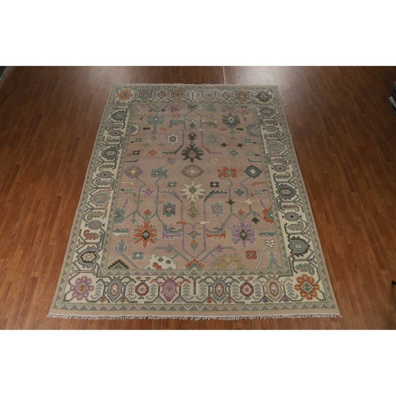 Hand Knotted Oriental 100% Wool Carpet Transitional All-Over Brown Oushak Area Rug - 11' 9'' X 8' 11''