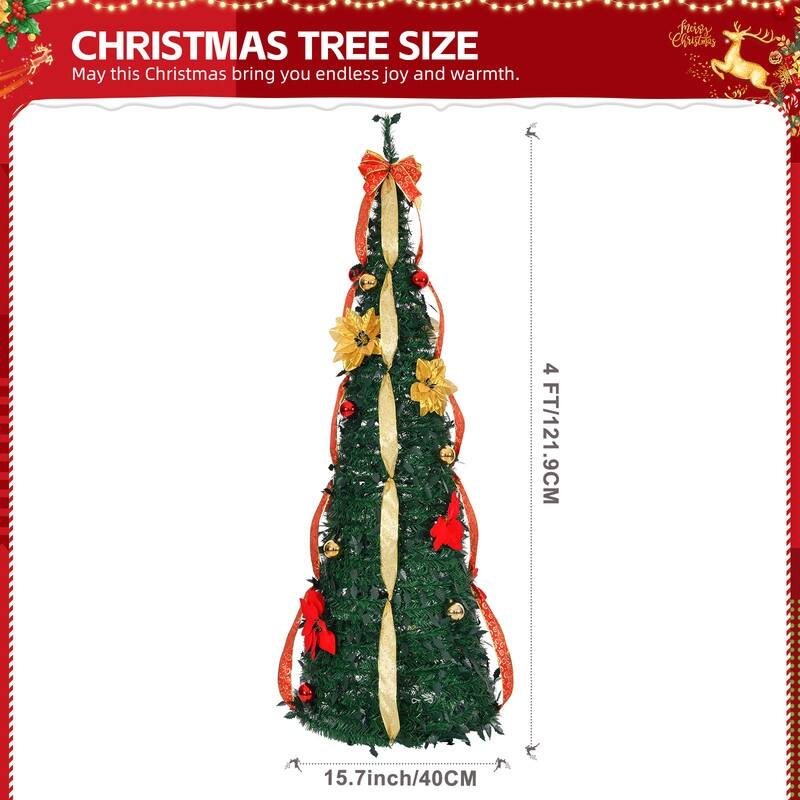 Fully Decorated Pre-lit Christmas Tree with 80 Warm Lights Battery Operated and Red & Golden Ornaments for Holiday Deco