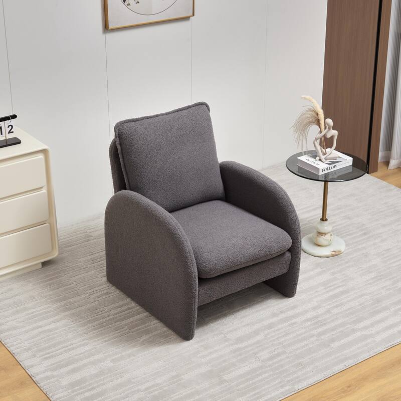 Sherpa Upholstered Accent Armchair Fabric Leisure Chair with High Back & Armrest Comfy Single Sofa Vanity Chair