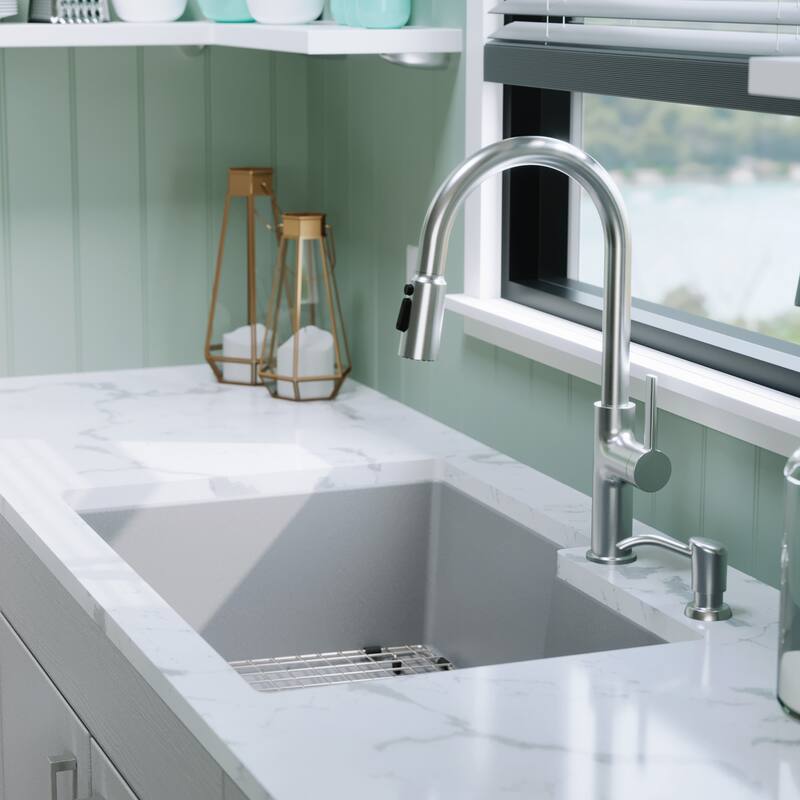 Karran 32" Undermount Large/Small Bowl Quartz Kitchen Sink Kit - 32" x 21.25" x 9"